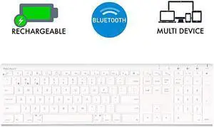 Wireless Bluetooth Keyboard for Mac or PC Multisync Connect up to 3 Devices Simultaneously Rechargeable Mac Wireless Keyboard with 110 Keys 20 Shortcuts and Numeric Keypad White