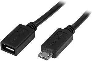 com 0.5m 20in Micro-USB Extension Cable - M/F - Micro USB Male to Micro USB Female Cable (USBUBEXT50CM), Black com 0.5m 20in Micro-USB Extension Cable - M/F - Micro USB Male to Micro USB Female Cable (USBUBEXT50CM), Black
