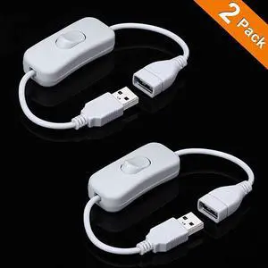2 Pack Male to Female USB Cable with OnOff Switch USB Extension Inline Rocker Switch for Driving Recorder LED Desk Lamp USB Fan LED StripWhite