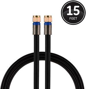 RG6 Coaxial Cable 15 ft FType Connectors Quad Shielded Coax Cable 3 GHz Digital InWall Rated Ideal for TV Antenna DVR VCR Satellite Cable Box Home Theater Black 33732