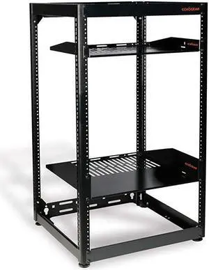 20U Open Frame Server Rack - Heavy Duty 4 Post Design Holds All Your Network & AV Gear - Includes 2 Vented Shelves & is Wall Mountable
