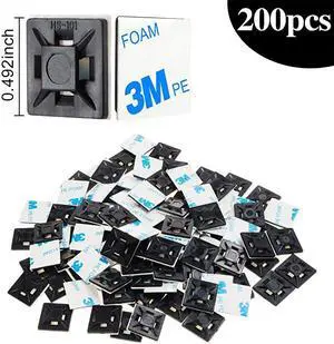 200 PCS 12 Cable Zip Tie Mounts Self Adhesive Wire Cable Clips Organizer Holders Black 05 inch