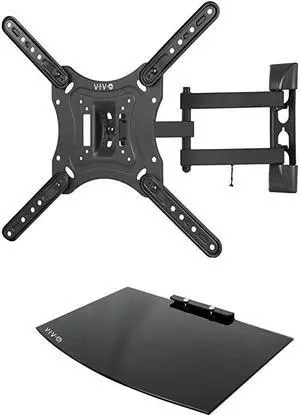 23 to 55 inch Screen TV Wall Mount with Adjustable Tilt and Entertainment Shelf Floating AV DVD Shelving Black MountVWSF1