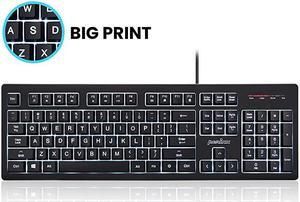 PERIBOARD329 Wired USB Backlit Keyboard Big Print Letter with 7Color Illuminated LED X Type High Scissor Keys Black US English Layout 11663