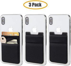 Pack Adhesive Phone Card Holder Stretchy Stick on Wallet Pocket for Back of Phone Sleeve Compatible with iPhone Samsung Most Android Smart Phones Black