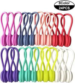 Twist Ties with Strong Magnet for Bundling and Organizing Cables,Headphone Cables,USB Charging Cords,Hanging & Holding Keychain,Silicone Cord Winder Magnetic Cable Clips (8 Colors - 24 Pack)
