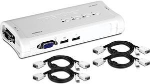 4Port USB KVM Switch Kit VGA USB Connections 2048 x 1536 Resolution Cabling Included Control up to 4 Computers TK407K