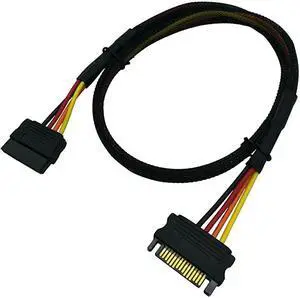 15 Pin SATA Power Extension Long Cable Male to Female Braided Sleeved Adapter 24-inch(60CM)