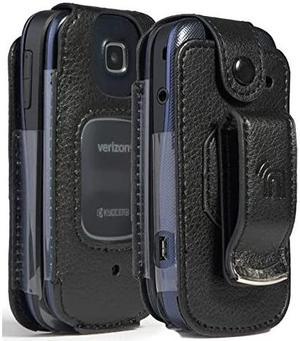 Case for Kyocera Cadence Phone Black Vegan Leather FormFit Cover with Builtin Screen Protection and Metal Belt Clip for Verizon Kyocera Cadence 4G LTE S2720