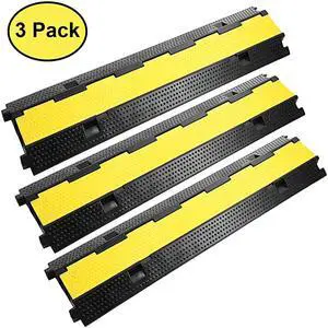 3 Pack Dual Channel Rubber Cable Protector Ramp 2 Channel Traffic Speed Bump 11000lbs Capacity Heavy Duty Driveway Hose Cover Ramp Cord Track Protector Wires Concealer w/Flip-Open Top Cover