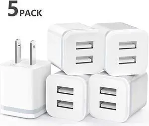 USB Wall Charger 5Pack 21A5V Dual Port USB Cube Power Adapter Charger Plug Charging Block Replacement for iPhone XsXRX 876 Plus Samsung HTC LG Moto Android Phones