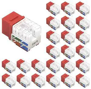 25Pack 90 Degree Cat6 RJ45 Keystone Jack Punch Down Keystone Jack AdapterRed UL Listed
