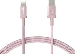 Nylon Braided USBC to Lightning Cable MFi Certified iPhone Charger Rose Gold 6Foot