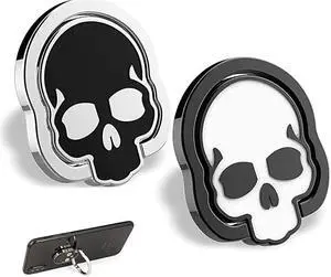 Cell Phone Skull Ring Grip Set of 2 Packs 360° Adjustable Finger Ring Holder Suitable for Magnetic Car Mount Kickstand for Cell PhoneBlack and White