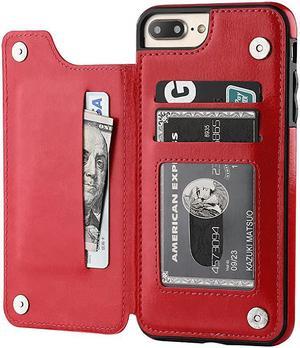 iPhone 7 Plus iPhone 8 Plus Wallet Case with Card Holder Premium PU Leather Kickstand Card Slots CaseDouble Magnetic Clasp and Durable Shockproof Cover 55 InchRed