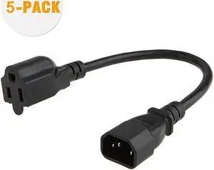 5Pack 1 Feet Standard Computer Power Adapter Cord NEMA 515R to IEC320 C14 03M Black