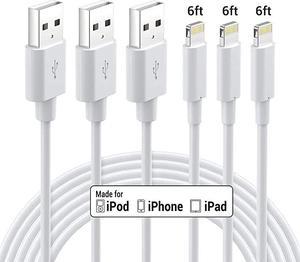 Cable MFi Certified iPhone Charger 3Pack 6ft Durable to USB A Charging Cable Cord Compatible with iPhone 12 SE 2020 11 Xs Max XR X 8 7 6S 6 Plus 5S iPad Pro iPod Airpods White