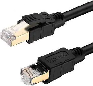 Cat 8 Ethernet Cable 33 FT 26AWG 40Gbps 2000Mhz SSTP Patch Cord Shielded Heavy Duty High Speed Weatherproof Internet LAN Network with Gold Plated RJ45 Connector for Router Modem Gaming