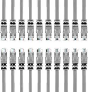 20 Pack Cat 6 Ethernet Cable Cat6 Snagless Patch 1 Foot Computer LAN Network Cord Gray