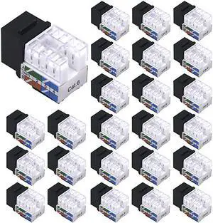 25-Pack Cat6 RJ45 90-Degree Keystone Jack Insert, Ethernet UTP Cat6 Keystone Jacks (Black) UL Listed
