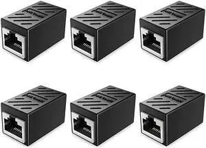 Coupler Ethernet Cable Extender 6 Pack in Line Network Cable Coupler Cat7 Cat6 Cat5 Cat5e Ethernet Coupler Adapter Female to Female Black