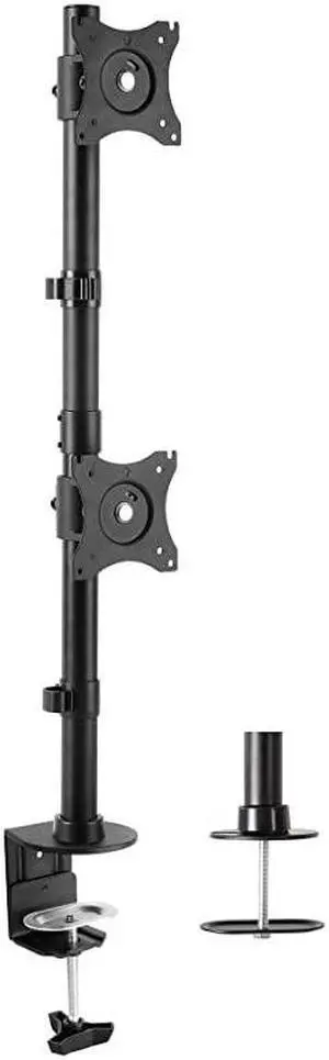 Dual Monitor Articulating Desk Mount Stand with Height Adjustment and Open VESA Plates for 2 LCD Screens up to 27 inches, Stacked Array, STAND-V002R
