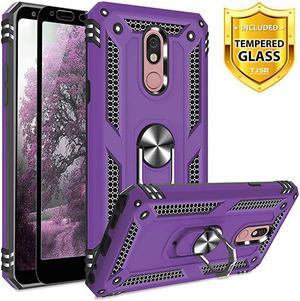 Phone Case Compatible with LG Stylo 5Stylo 5 PlusStylo 5VStylo 5X Full Coverage Tempered Glass Screen Protector Impact Resistant Defender Metal Ring Magnetic Support Heavy Duty Purple