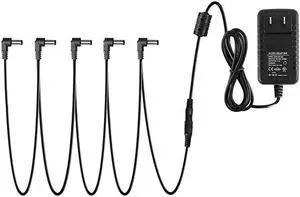 DPA1 Pedal Power Supply Adapter 9V DC 1A Tip Negative 5 Way Daisy Chain Cables for Effect Pedal