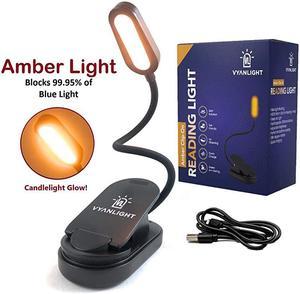 Light Blue Light Blocking Clip On Reading Light for s in Bed Sleep Aid Light for Reading at Night Amber 1600K LED Reading Lamp Adjustable Brightness Rechargeable Kindle Compatible