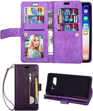 Galaxy S10 Plus Case, Galaxy S10 Plus Wallet Case, Multi-Function 10 Credit Card Holders Flip Wallet Leather with Zipper Coins Magnetic Purse Cover for Samsung Galaxy S10 Plus 6.4 inch Purple