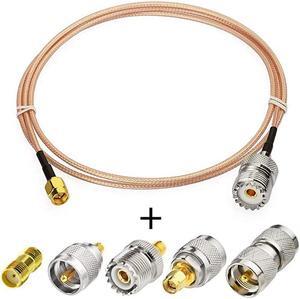 SMA Male to SO239 RF Coaxial Coax Cable 10ft + 5pcs Adapter Kit SMA to UHF Cable + SMA to SO239PL259 Adapter Kit for RF ApplicationsCB RadioHandheld Radio AntennaWalkie Talkie etc