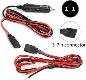 Radio Power CordCables 2Wire 15A 3Pin Power Cord with 12V Cigarette Lighter Plug for Radio 2 Pack