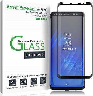 Glass Screen Protector for Samsung Galaxy S8 3D Curved Tempered Glass Dot Matrix with Easy Installation Tray Case Friendly Black
