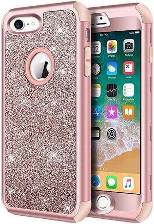 Designed for iPhone 8 iPhone 7 Case Heavy Duty FullBody Defender Protective Case Bling Glitter Sparkle Hard Shell Hybrid Shockproof Rubber Bumper Cover for iPhone 7 and iPhone 8 Rose Gold