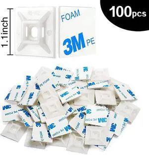 100 PCS 11 Cable Zip Tie Mounts Self Adhesive Wire Cable Clips Organizer Holders White 28mm