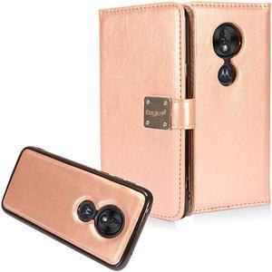 with T-Mobile REVVLRY, Moto G7 Play, G7 Optimo XT1952/DL - Detachable Magnetic Flip Wallet Phone Case - MW2 Rosegold