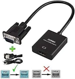 VGA to HDMI  1080P VGA to HDMI Adapter Male to Female for Computer Desktop Laptop PC Monitor Projector HDTV with Audio Cable and USB Cable Black