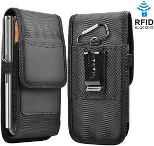 Phone Holster for Samsung Galaxy S20 Ultra S20 Plus S10+ S9 S8 S7 J7 J3 A01 A11 A21 A51 A71 A10e A20 A30 A50 K51 Stylo 6 Nylon Cell Phone Belt Clip Holster Carrying Pouch w Card HolderBlack