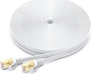 Ethernet Cable 100 Feet High Speed Flat Internet Network Computer Patch Cord Faster Than Cat6 Cat5e LAN Wire Shielded RJ45 Connectors for Router Modem Xbox Printer White