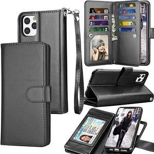 Wallet Case for iPhone 11 iPhone11 61 inch 2019 Luxury ID Cash Credit Card Slots Holder Carrying Pouch Folio Flip PU Leather Cover Detachable Magnetic Hard Case Lanyard Black