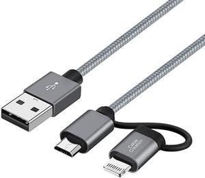 4FT 2in1 iPhone and Android Charging Cable  MFi Certified Lightning and Micro USB to USB Charge Data Cord Compatible iPhone 11 X 8 8 Plus7 Plus Samsung Nexus LG HTC Gray