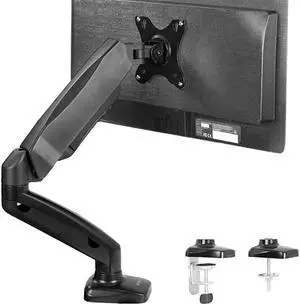 Height Adjustable Monitor Arm Single Counterbalance Desk Mount for Screens up to 27 inches | Fully Articulating Black Pneumatic Universal VESA Stand STANDV001O