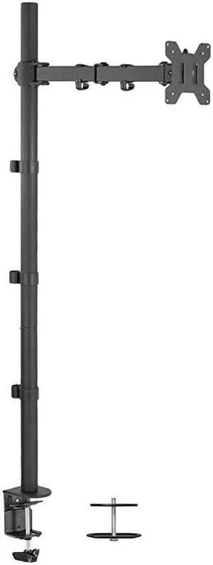 Extra Tall Single Monitor Desk Mount Stand with 39 inch Standup Pole Fully Adjustable Extended Arm Fits 1 Screen up to 27 inches STANDV011