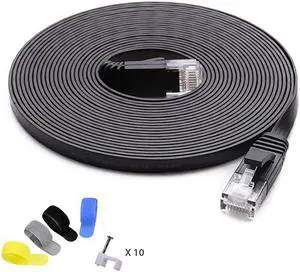 6 Ethernet Cable 25 ft at a 5e Price but Higher Bandwidth 6 Internet Network Cable Flat Ethernet Patch Cable Short Black Computer LAN Cable Enjoy High Speed Surfing