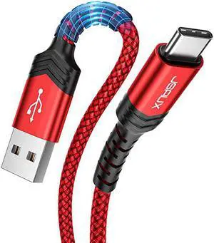 USB-C Cable 3A Fast Charging,  3-Pack (10ft+6.6ft+3.3ft) USB A to Type C Charge Nylon Braided Cord Compatible with Samsung Galaxy S20 S10 S9 S8 Plus Note 10 9 8,PS5 Controller,USB C Charger(Red)