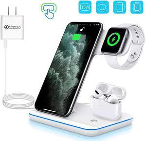 Wireless Charger 3 in 1 QiCertified 15W Fast Charging Station for Apple iWatch Series 54321AirPods Compatible with iPhone 11 SeriesXS MAXXRXSX88 PlusSamsung White