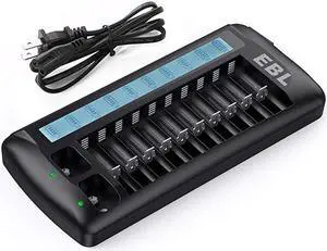 12 Bay LCD Universal Battery Charger for Rechargeable AA AAA 9V NIMH NICD Batteries
