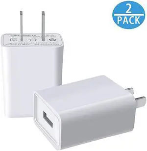 USB Wall Charger  USB Wall Plug 5V 2A AC Power Adapter Compatible with iPhoneiPadSamsungTabletKindle and More White 2pack