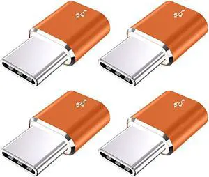 USB Type C Adapter, (4-Pack) Micro USB Female to USB C Male Convert Connector Fast Charging Compatible with Samsung Galaxy S10 S9 S8 Plus,Note 9 8,Pixel 2 3 XL,LG V40 V20 G5,Moto Z2 Z3 (Orange)