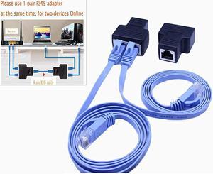 1Pair  RJ45 Splitter Adapter  Ethernet Cable Splitter Cat5 Cat5e Cat6 Cat7RJ45 Network Extension connector Ethernet Cable Sharing Kit with 2 PCS Cat6 Cable for Router TV BOX Camera PC L